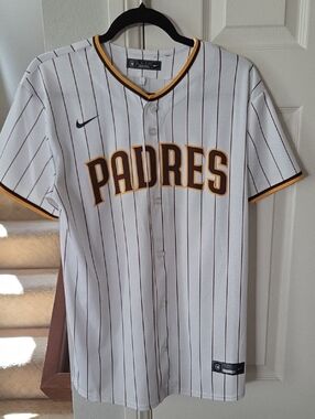 New Nike White Pinstripe PADRES Jersey Brown Gold Youth XL MLB 23